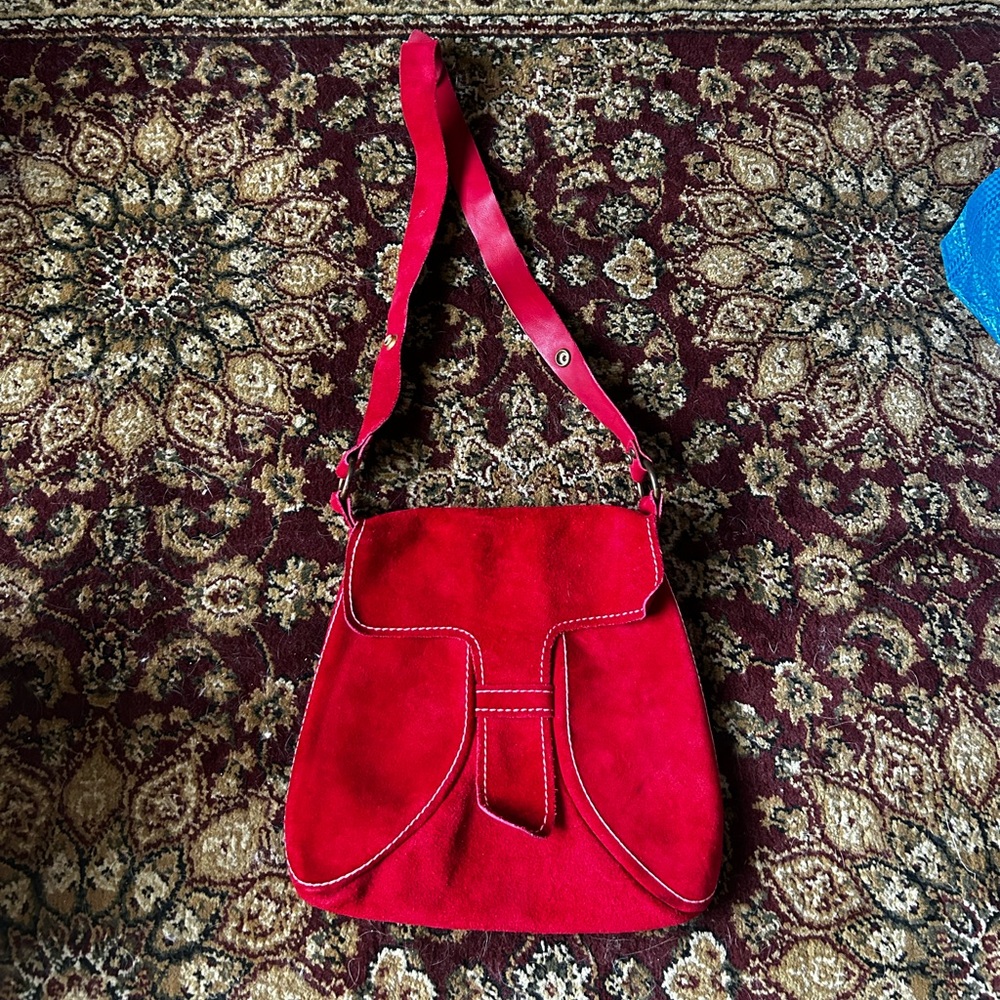 Vintage 70s red suede bag